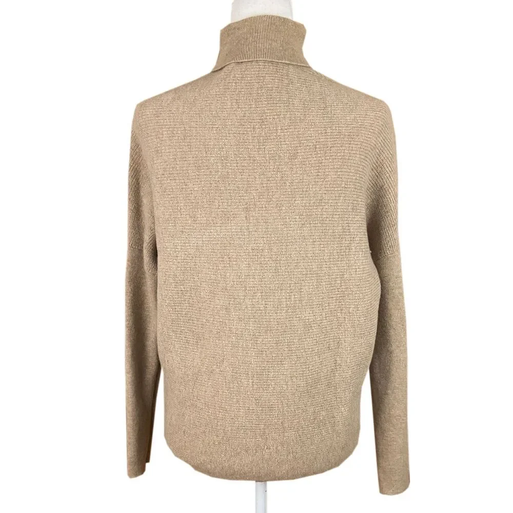 Habitual Women's Turtleneck Sweater Size XS Tan Merino Wool Long Dolman Sleeves